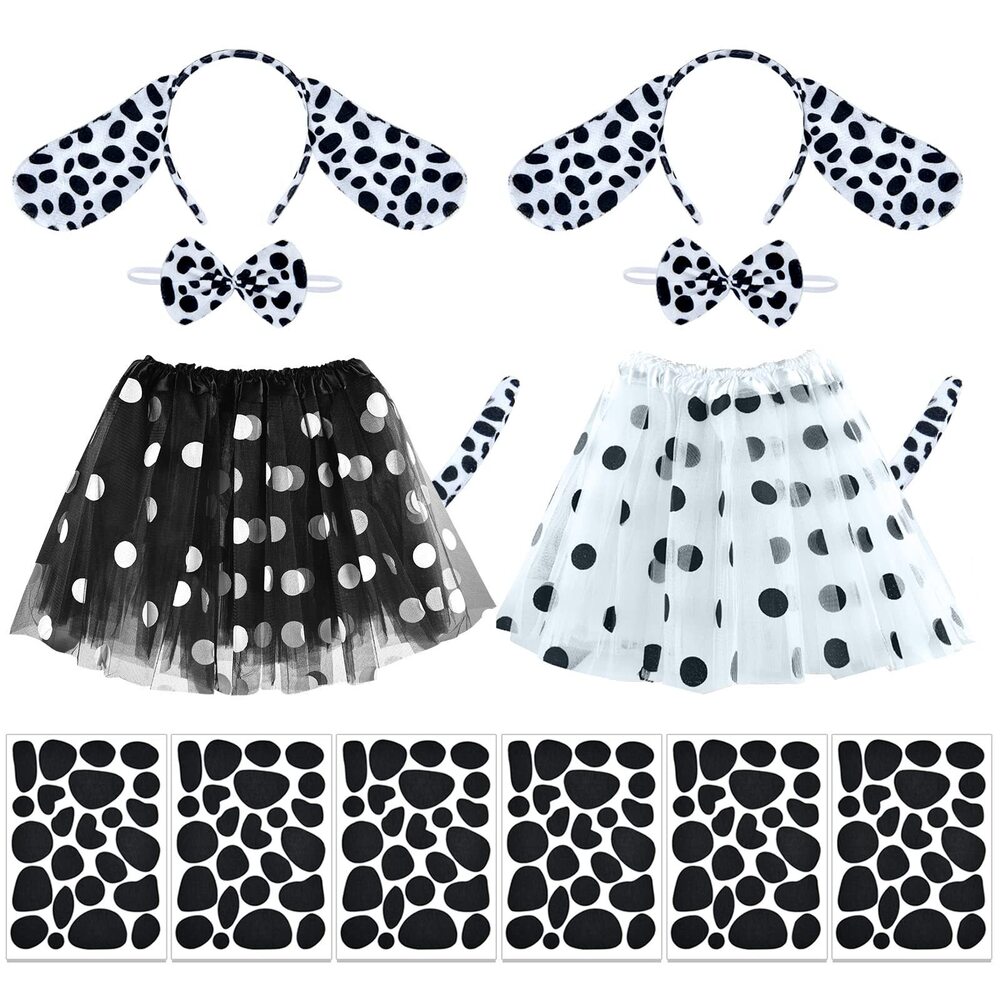 1595 14 Pieces Dalmatian Costume Set Spotted Dog Ear Headband,